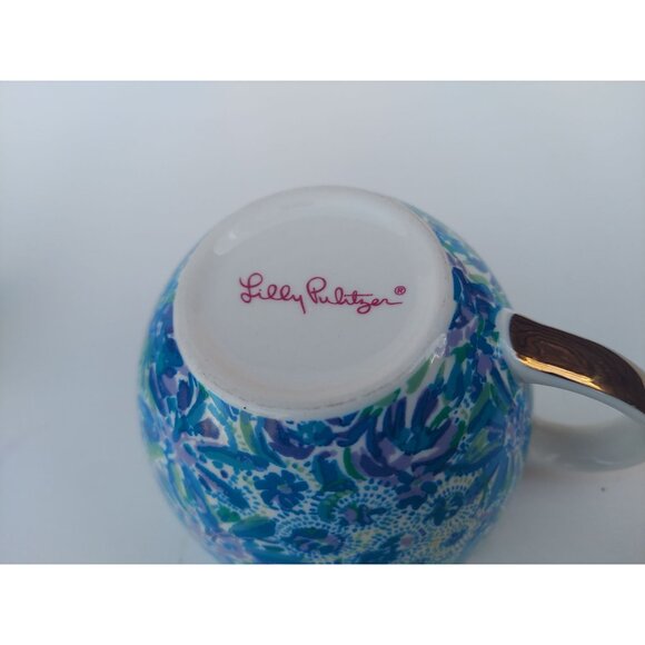 Lilly Pulitzer Floral Lion Oversized Mugs Set Of 2 Blue & Green Ceramic - Picture 4 of 4